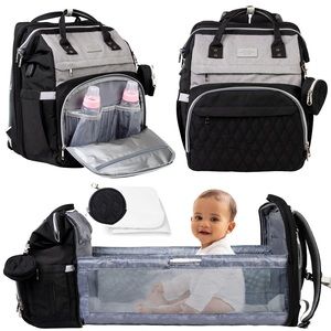 3 In1 Baby Travel Diaper Bag Backpack with Bassinet. Black/Grey Diaper Bag.